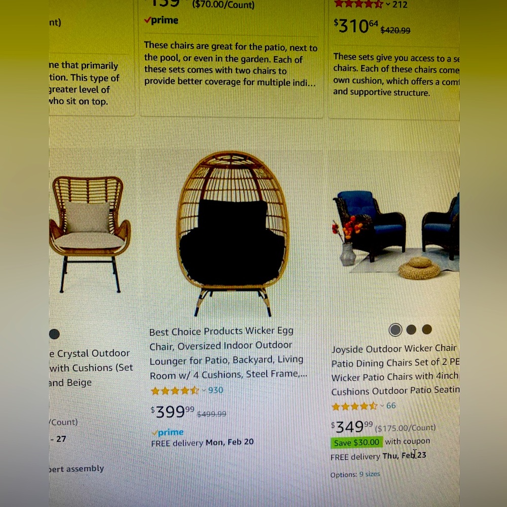 2 brand new Egg shape patio chairs pillows are off white